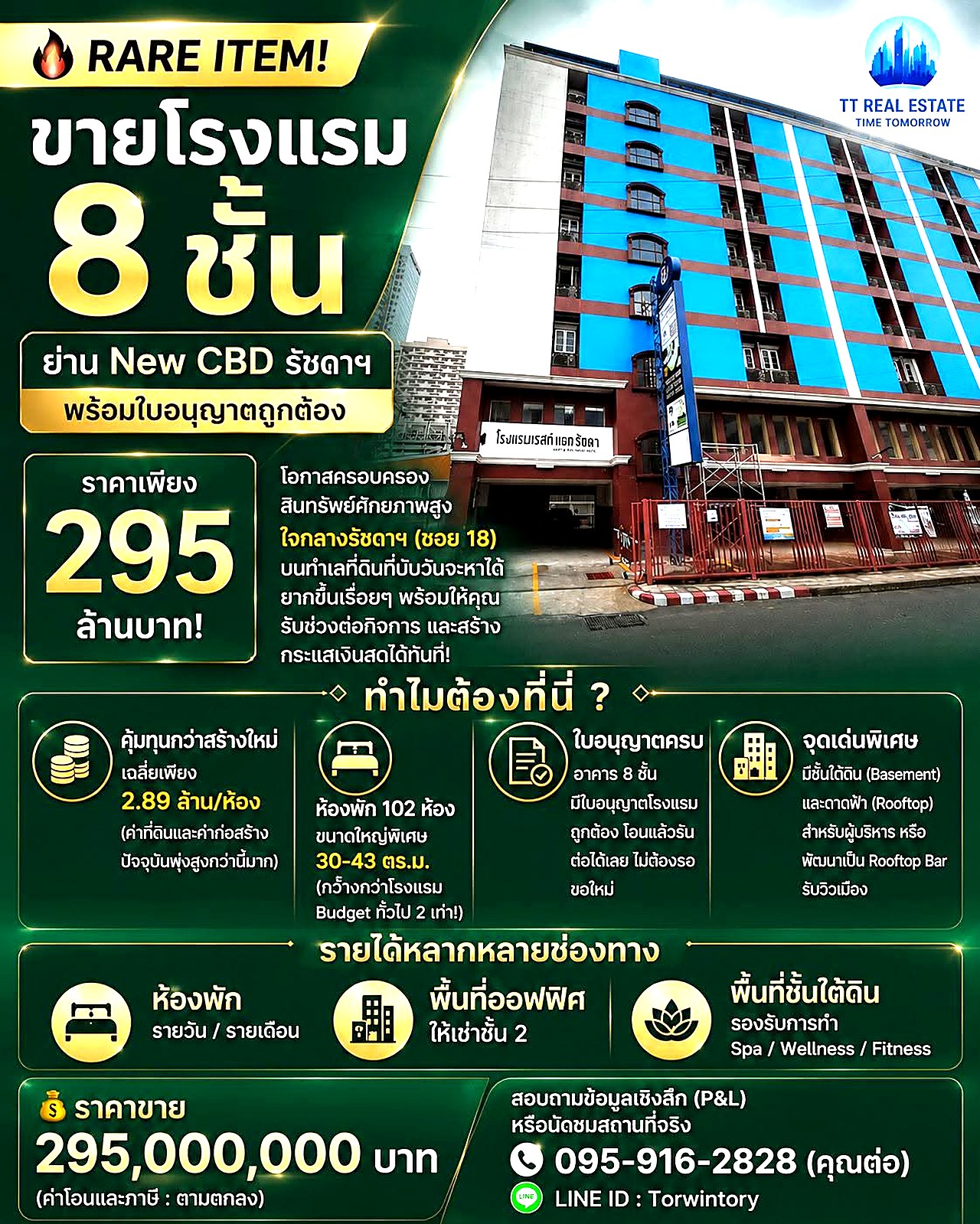 ขายโรงแรม 8 ชั้น 102 ห้อง รัชดาซอย 18 (New CBD) · ใบอนุญาตครบ รูปที่ 1